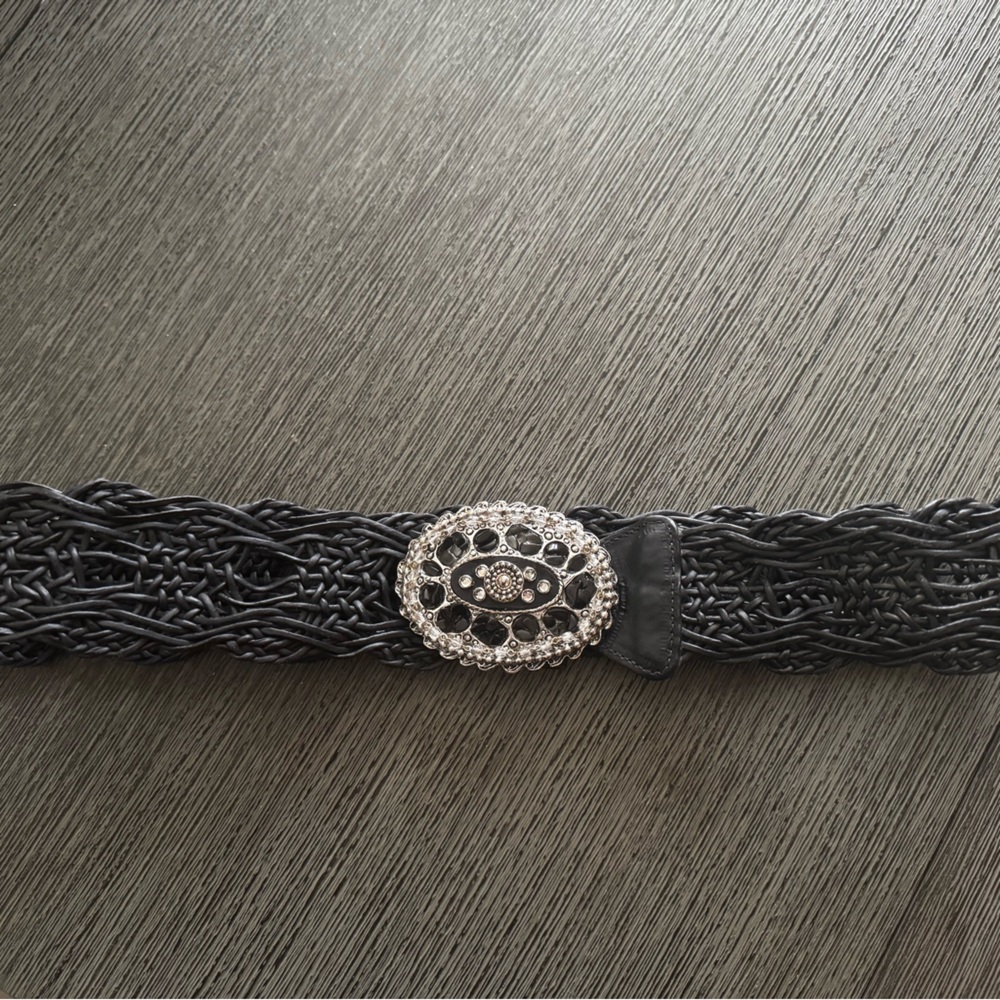 Leatherock Black leather Woven Belt with ornate silver Buckle